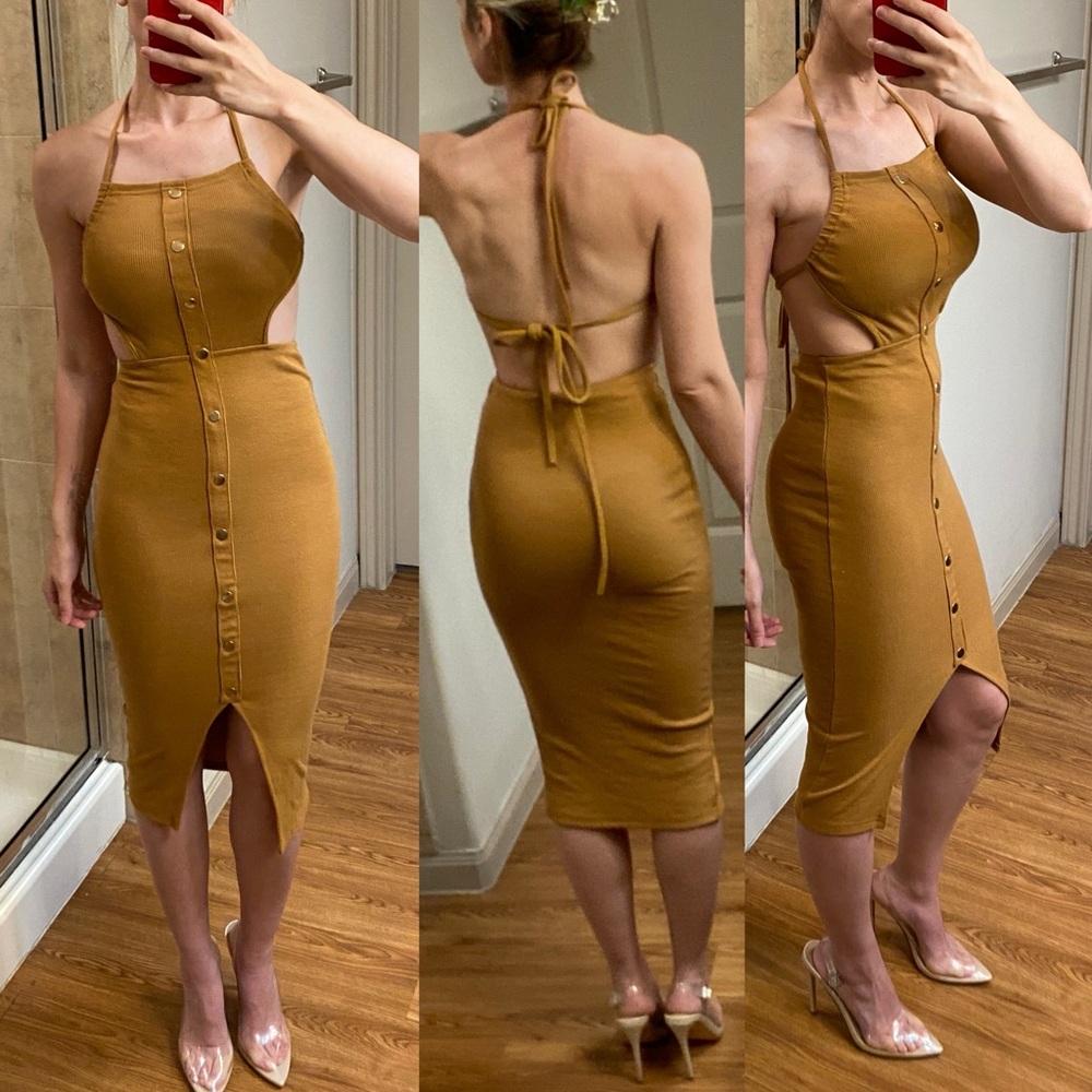 Elegant Mustard Halter Dress USED